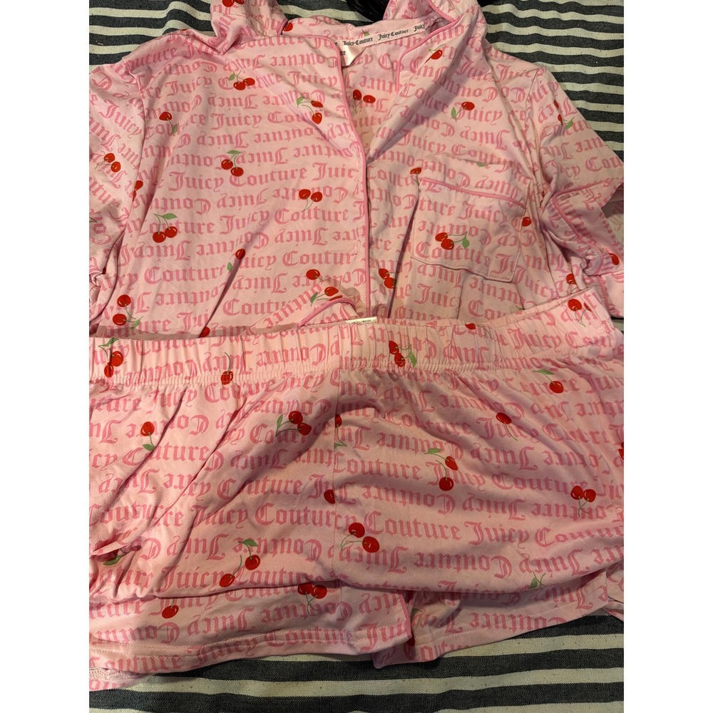 Juicy Couture Pink Cherry Logo Pajama‎ Set Short Sleeve Button Down Plus 1X